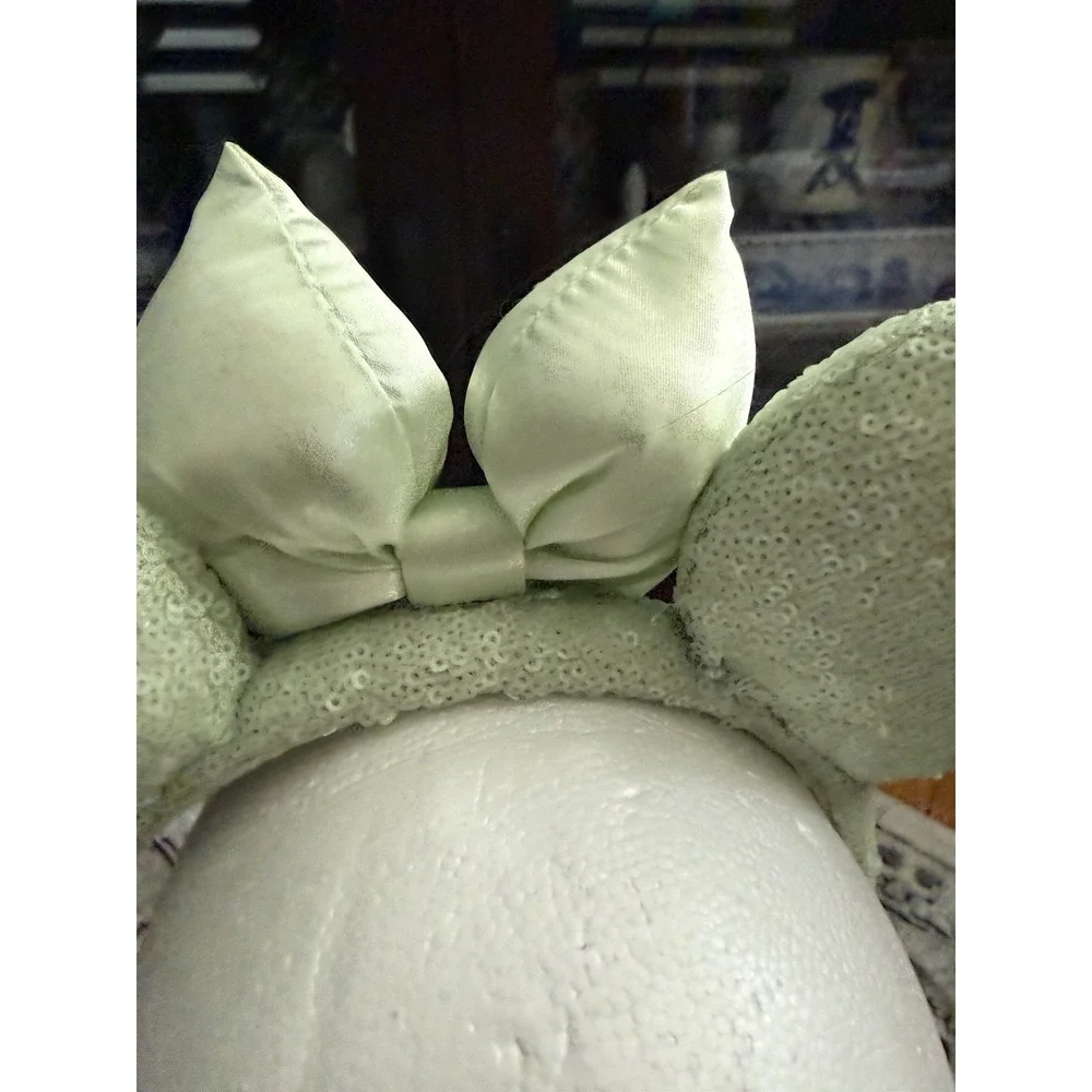 Disney Parks Mint Green Sequin Minnie Mouse Ears w/ Bow Headband - Retired